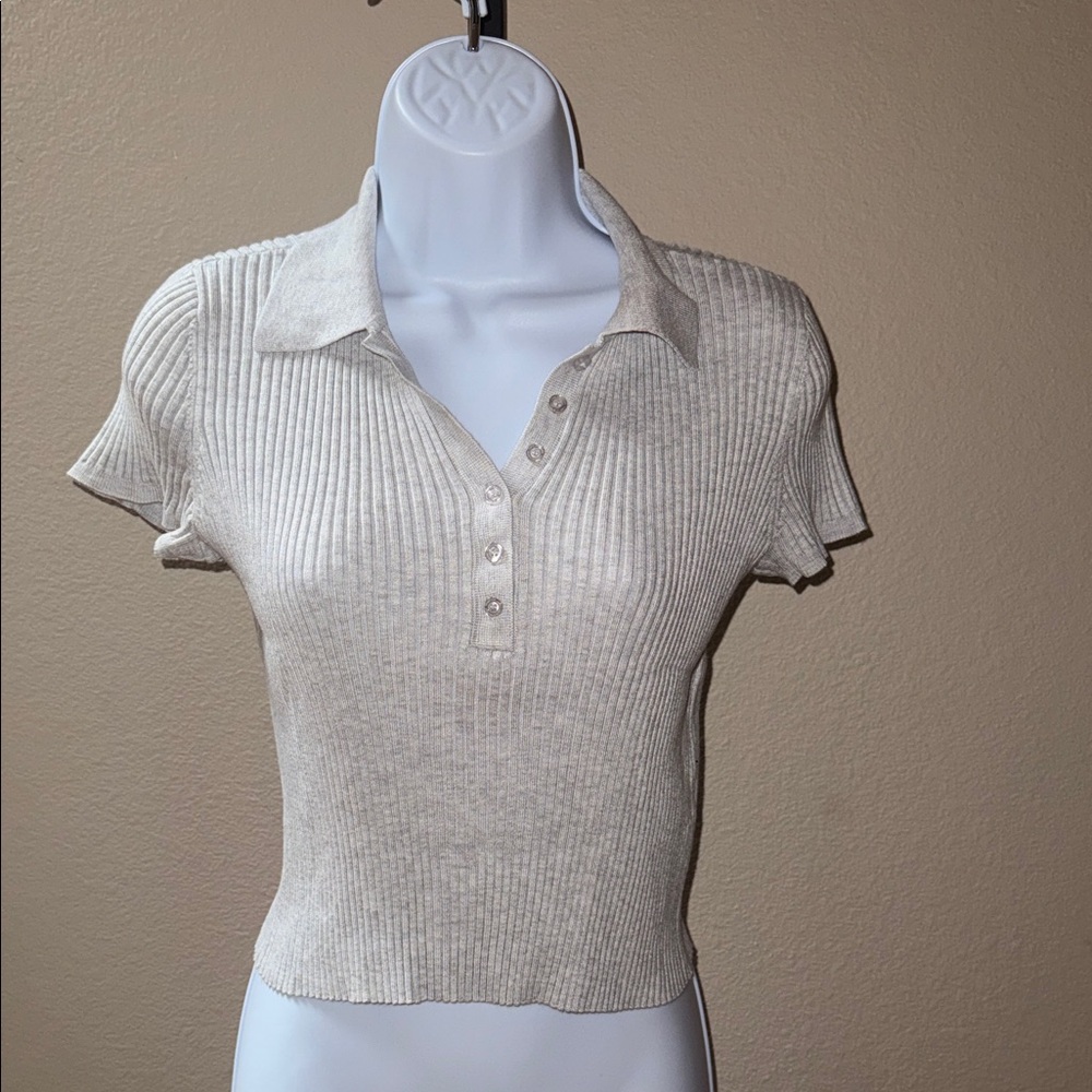 Calvin Klein Jeans Women's Heather Gray Ribbed Cropped S/S Sweater Women’s Sz S